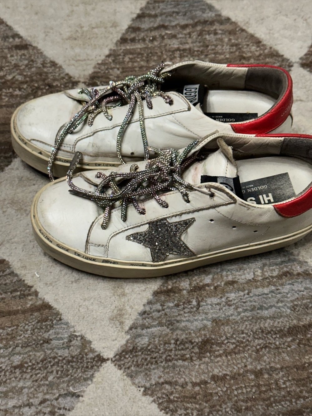 Golden GooseWhite Leather Star Sneakers with Red Heel Sz 36